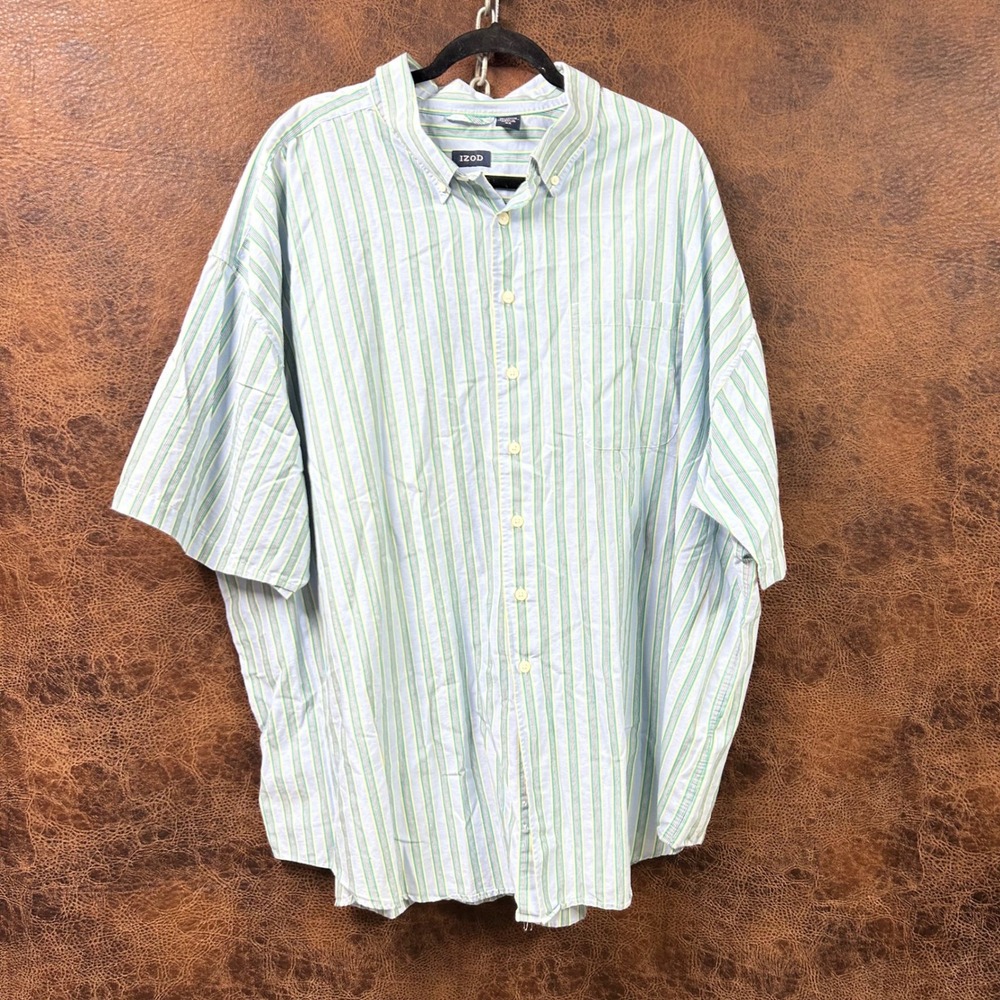 Izod Striped Blue‎ Button Down Mens Big & Tall 4X Short Sleeve Top